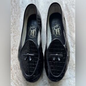 Belgian Shoes Midinette Slipper Black Crocodile Leather Loafer 5.5 Flat Bow Croc
